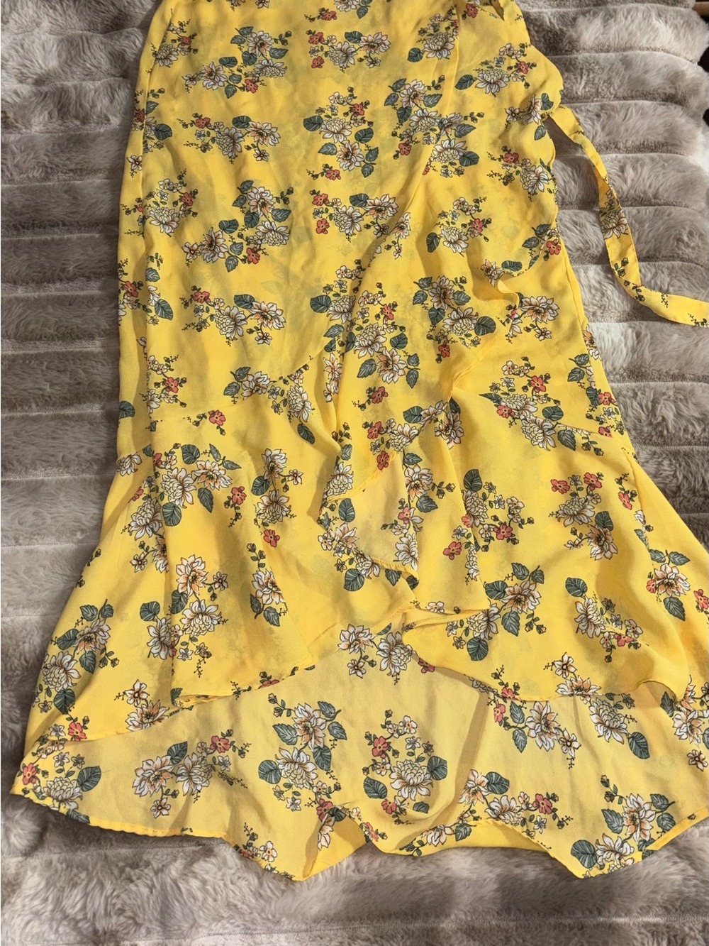 Max Studio Yellow Floral High-Low Wrap Skirt